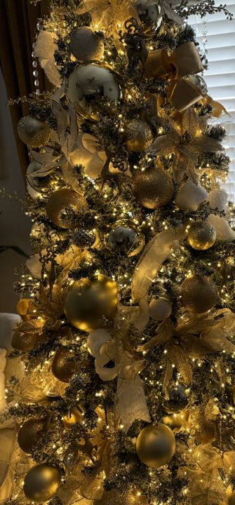 Gold ornaments and warm lights