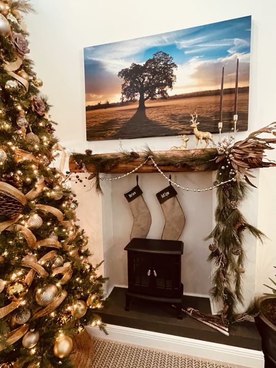 A simple mantel with natural garland