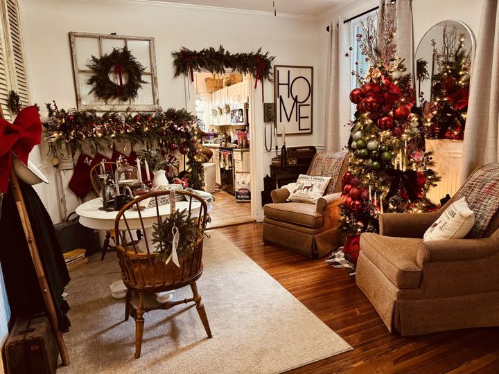 Mantel, chairs and tree