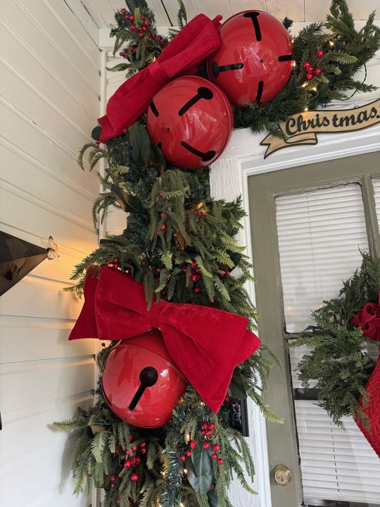 Oversized red bells and velvet bows
