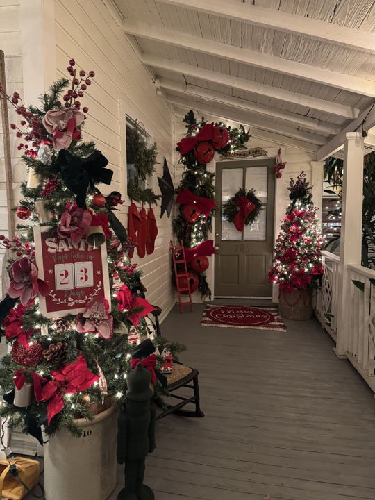 A decorated porch from end to end